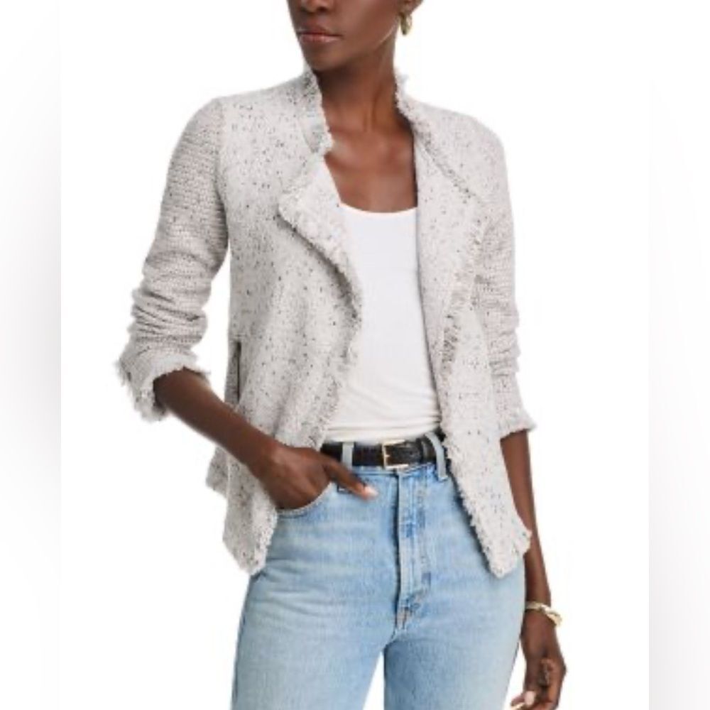 Nic & Zoe fringe mix knit jacket in sugar cookie size 1X
